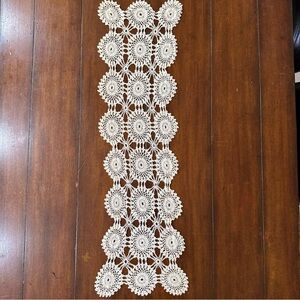 Handmade Crocheted Lace Table Runner 35x10 Off White Boho Farmhouse Vintage